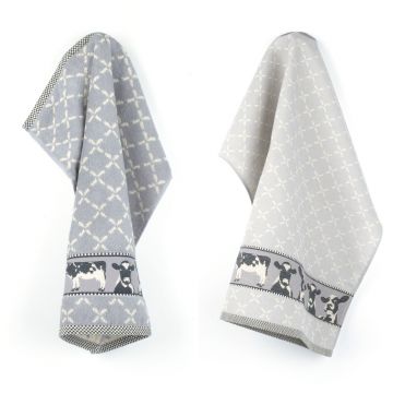 Kitchen and Tea Towel Cows Grey
