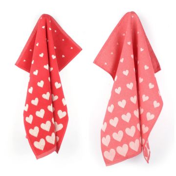 Kitchen and Tea Towel Hearts Red