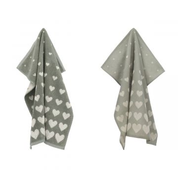 Kitchen and Tea Towel Hearts Dark Green 