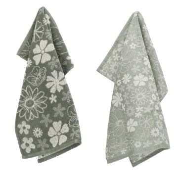  Kitchen and Tea Towel Flowerbed Dark Green GOTS
