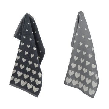 Kitchen and Tea Towel Hearts Anthracite GOTS